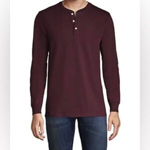 NEW - Lands End Men's Super-T Long Sleeve Henley Shirt. Aged Wine. Small.